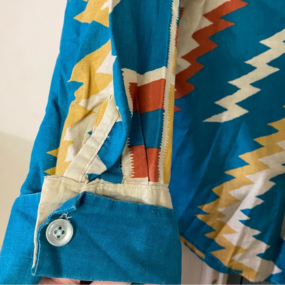 Vintage Mens Large Unisex Southwestern Frayed Tassle Long Sleeve Button Down - Picture 5 of 7